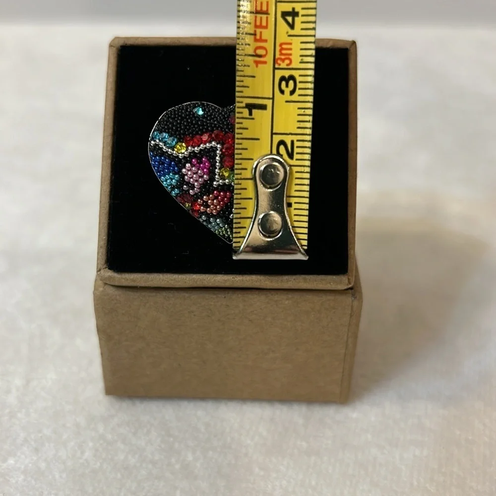 Solid Sterling Silver Micro Mosaic Heart Shaped Ring Size 7 - Picture 11 of 11